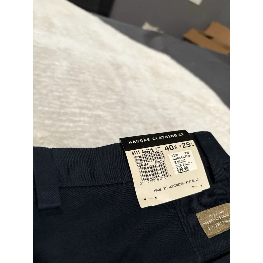 New Haggar Clothing Mens Navy Blue Straight‎ Chino Pants Size 40x29